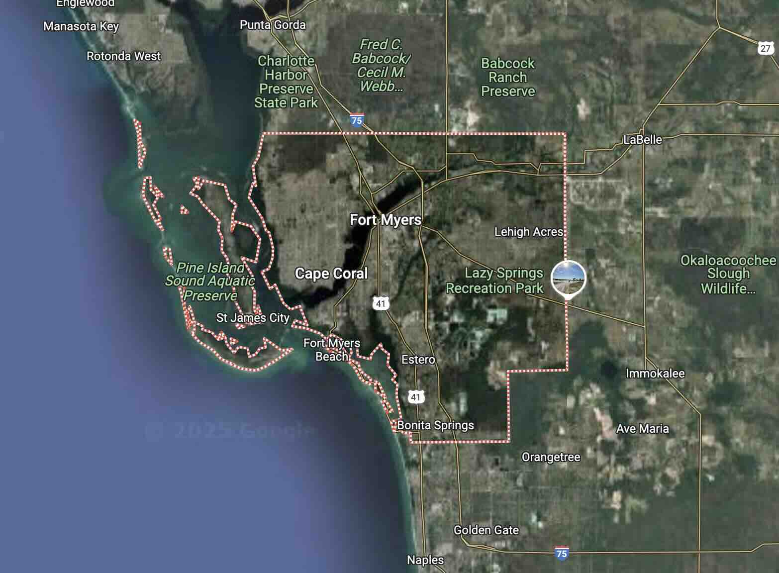 map of lee county florida and the maximum pest service area